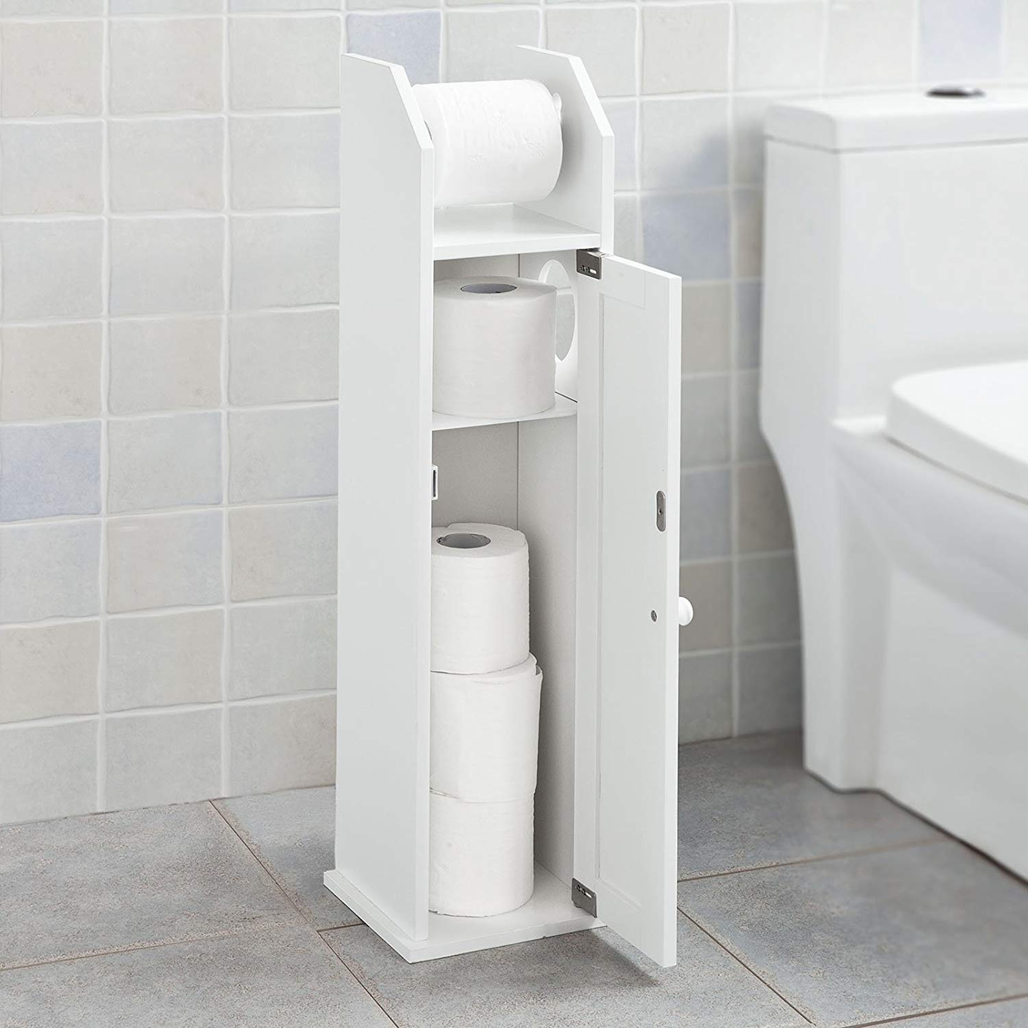 Wooden Free Standing Toilet Tissue Roll Paper Bathroom Cabinet Storage ...